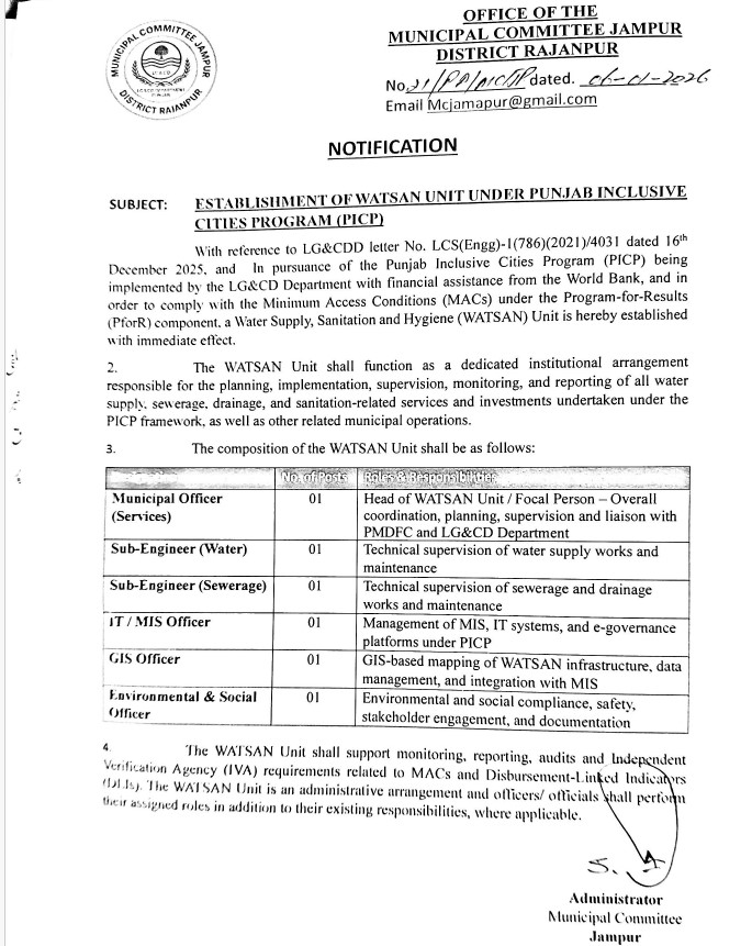 WATSAN Unit Operationalization in MCs  